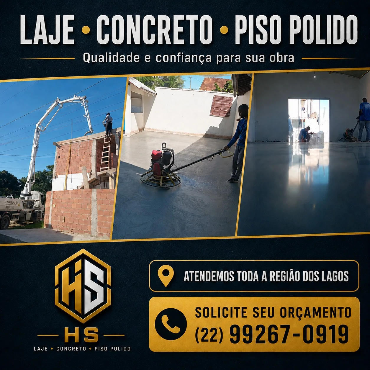Laje, Concreto  e Piso Polido na Região dos Lagos