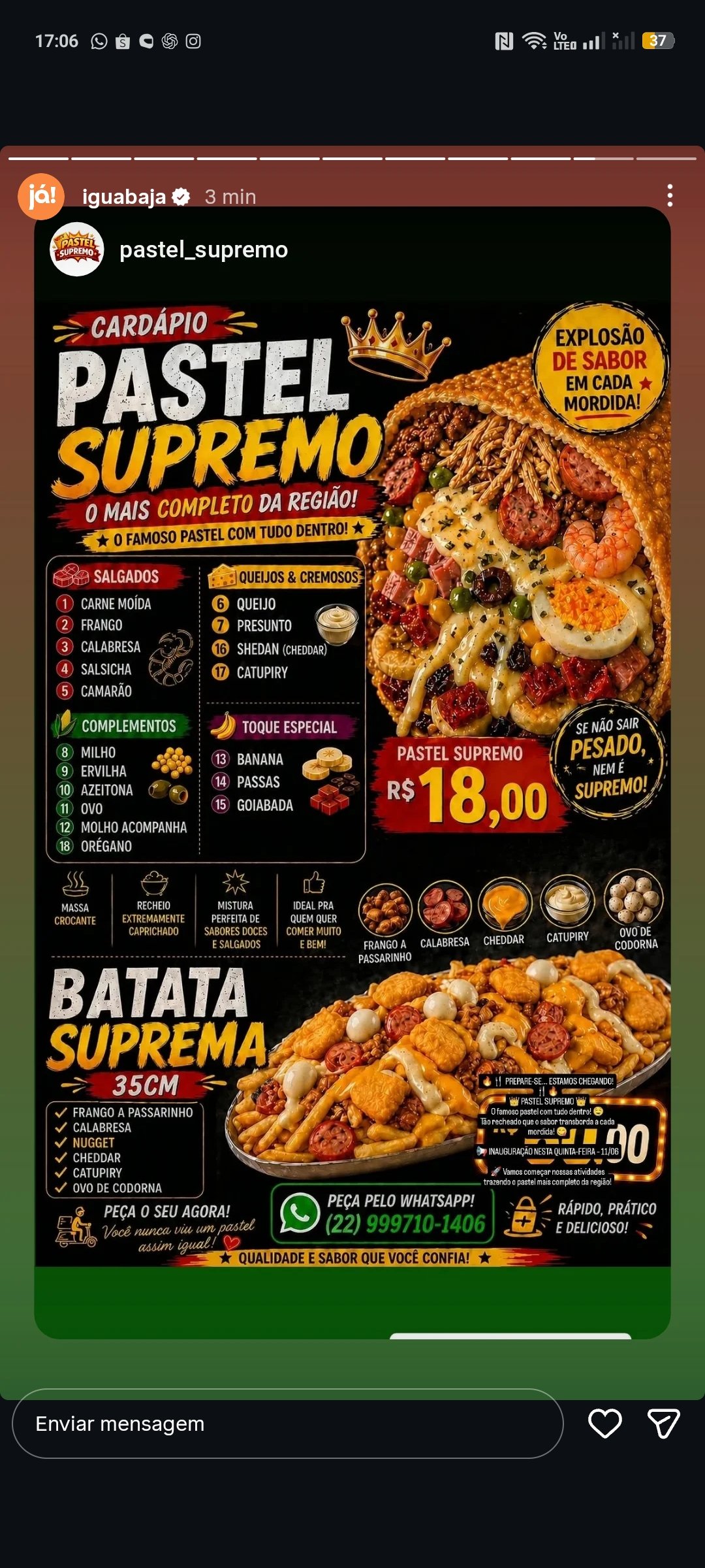 PASTEL SUPREMO - PASTEL COM TUDO DENTRO